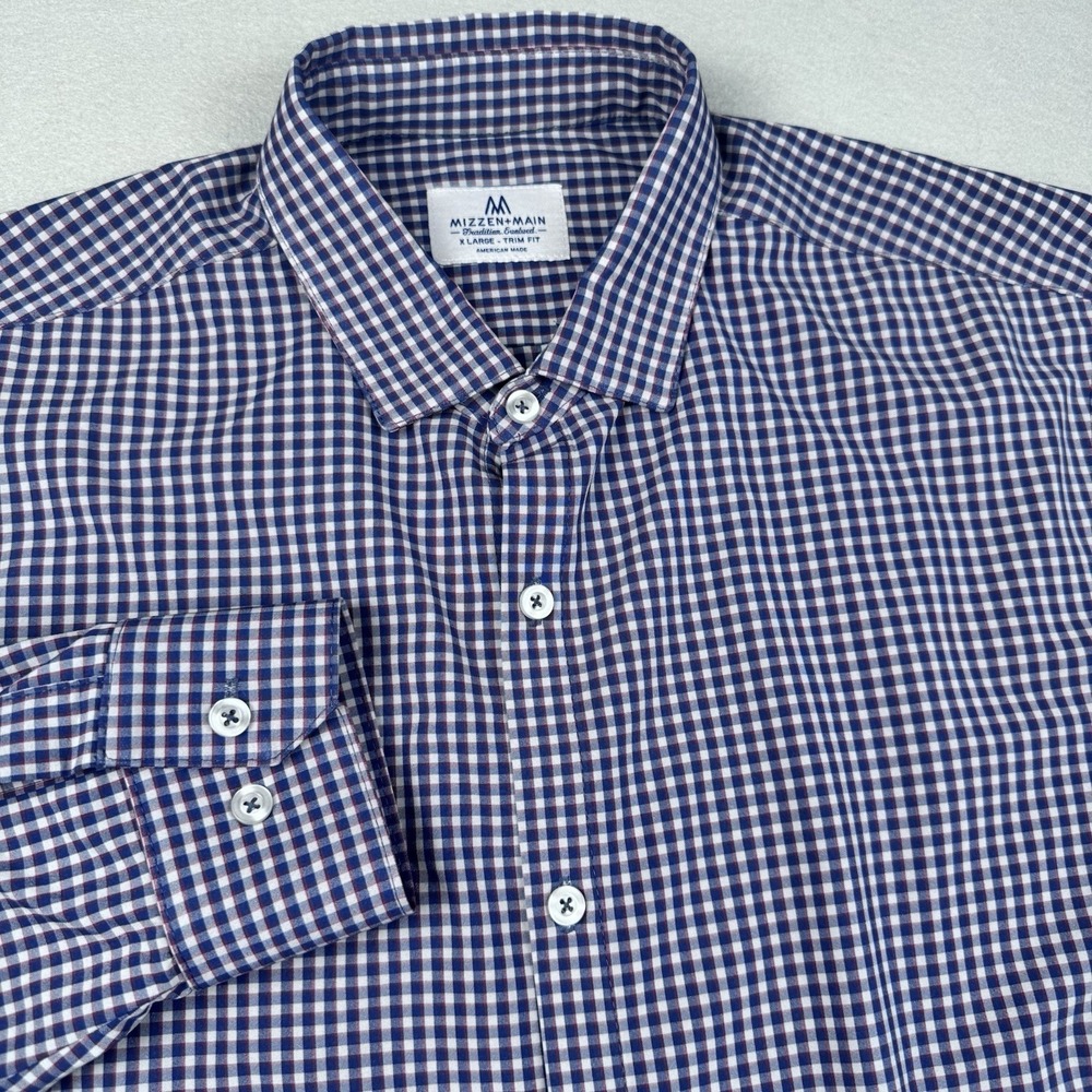 Mizzen Main Tradition Evolved Button Shirt Men XL Trim Plaid Long Sleeve Stretch